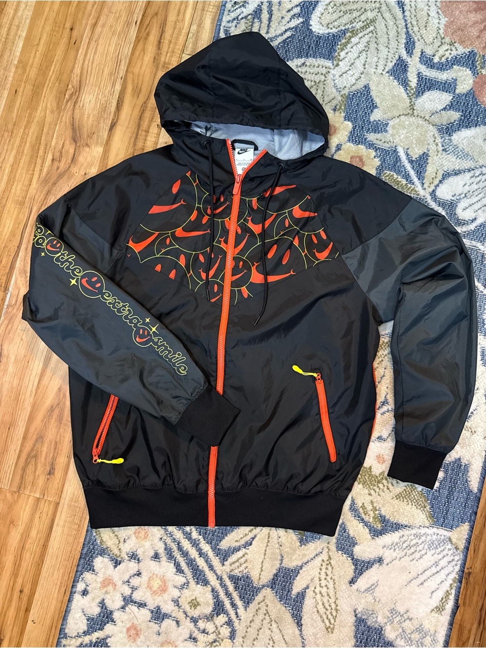 Nike Black Hooded Windbreaker with Orange and Yellow Accents